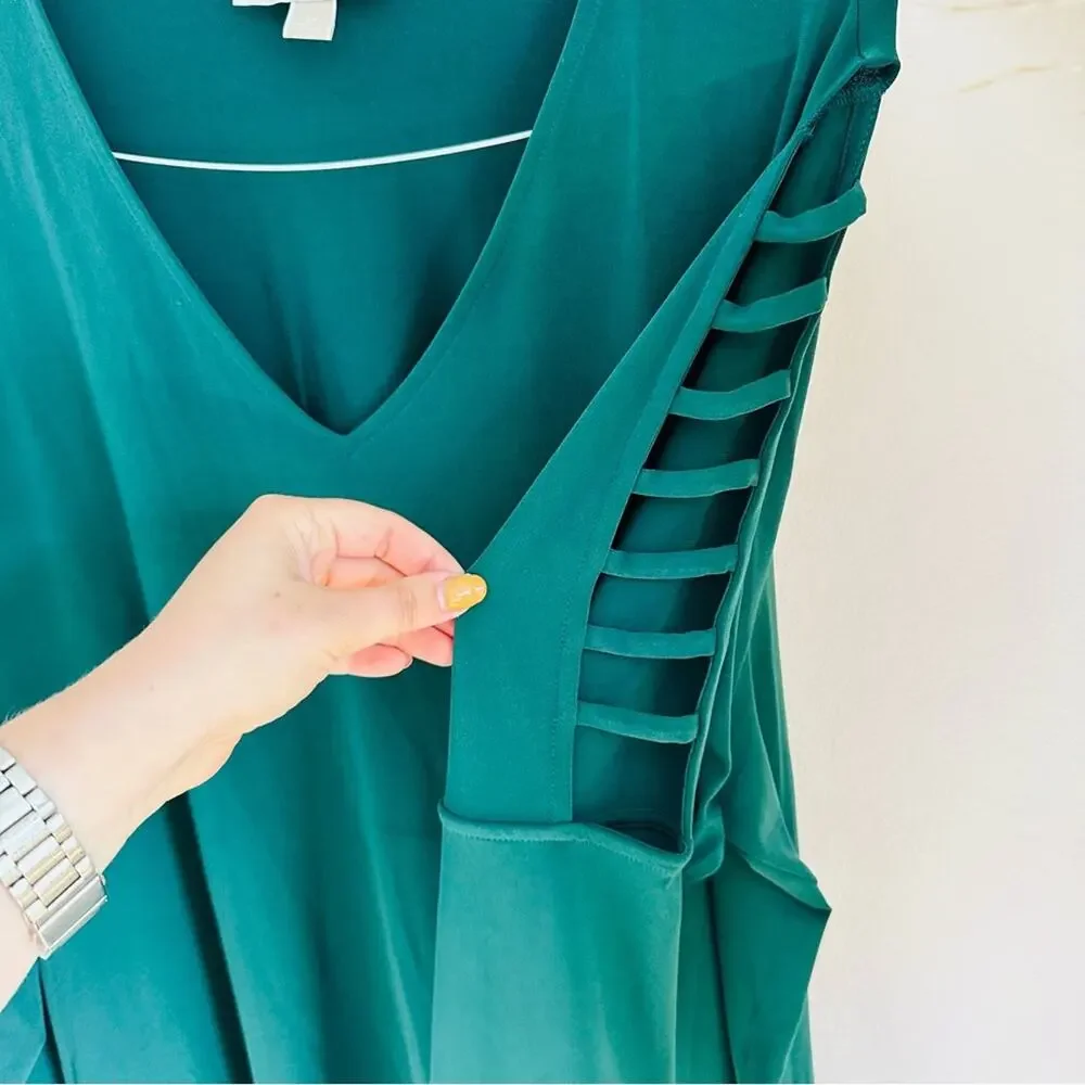 MICHAEL KORS Emerald Green Square Cutout Long Sleeve Tunic Blouse Top Shirt 3X
